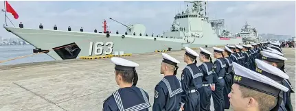  ?? Photo: Xinhua ?? The 46th fleet of the Chinese People’s Liberation Army Navy sets sail from a military port in Zhanjiang, Guangdong Province, on February 21, 2024.