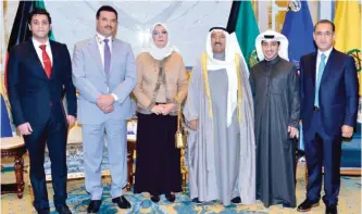  ??  ?? KUWAIT: (From left) Dr Ziyad Al-Kandari, Minister of Health Dr Jamal Al-Harbi, Dr Fawzia Al-Kandari, His Highness the Amir Sheikh Sabah Al-Ahmad Al-Jaber Al-Sabah, Dr Jawad Abu Al-Hasan and Dr Abdulrazza­q Al-Obaid. — Amiri Diwan and KUNA photos