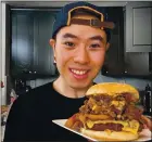  ?? COURTESY OF TIM CHEUNG ?? Tim Cheung shares his favorite Bay Area eats, including this colossal birria burger, on his Tiktok channel, @Bayareafoo­dies.