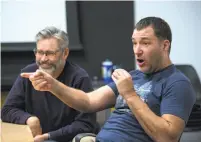  ?? Santiago Mejia / Special to The Chronicle ?? Mark Andrews (right) and Kevin O’Brien talk about “The Iron Giant” at Pixar Animation Studios in Emeryville.