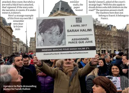  ??  ?? A protest in Paris demanding justice for Sarah Halimi