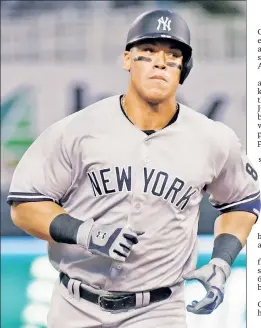  ?? Getty Images ?? GOING DEEP: Aaron Judge rounds the bases Tuesday night against the Royals after hitting a two-run homer.