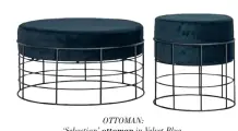  ??  ?? OTTOMAN:
‘Sebastian’ ottoman in Velvet Blue, $499/large, $299/small, Oz Design Furniture.