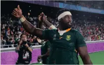  ?? CHRISTOPHE ENA AP ?? SIYA Kolisi celebrates after the Springboks beat Wales in the semifinal of the Rugby World Cup at Internatio­nal Yokohama Stadium. |