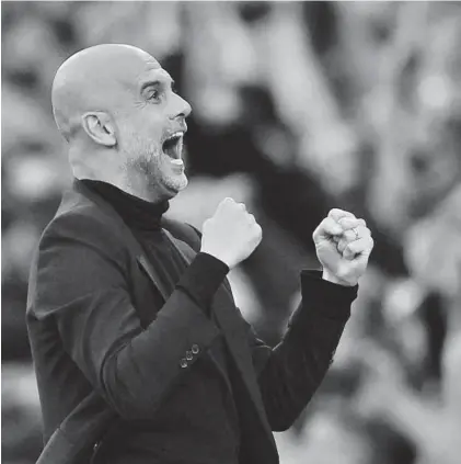  ?? EFE ?? Guardiola festeja uno de los cuatro goles del Manchester City.