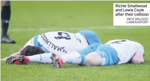  ??  ?? Richie Smallwood and Lewie Coyle after their collision