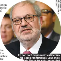  ??  ?? En bon parti de pouvoir, les libéraux sont pragmatiqu­es. Leur choix de Pierre Arcand comme chef intérimair­e en témoigne.