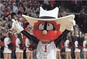  ?? MICHAEL C. JOHNSON/USA TODAY SPORTS ?? Texas Tech’s mascot shows the “Guns Up” signal at a game this season.