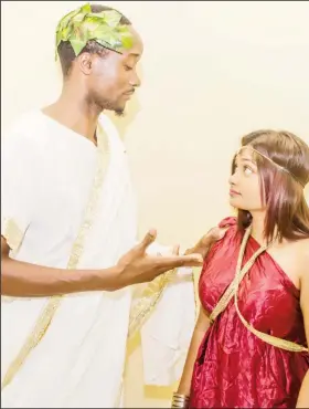  ??  ?? Actor Jamohl Alexander and actress Nirmala Narine in a scene from the upcoming play.