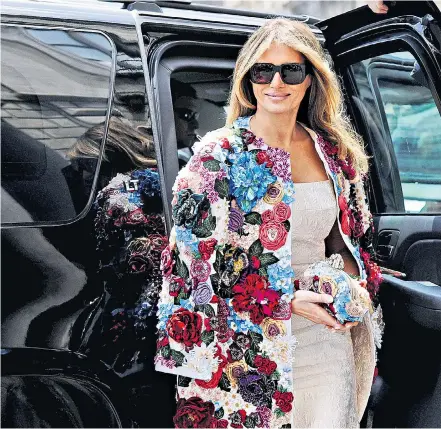  ??  ?? Melania Trump arrives in Catania, Sicily, yesterday