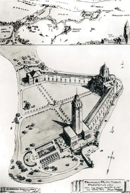  ?? VANCOUVER PUBLIC LIBRARY 7898 ?? An artist’s rendering of a proposed Pacific Museum on Deadman Island off Stanley Park by the architects George Sharp and Charles Thompson, circa 1930s, an example of another proposal for a cultural facility that went nowhere.