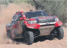  ??  ?? Nasser Al-Attiyah competes during the 13th stage of the Dakar Rally.