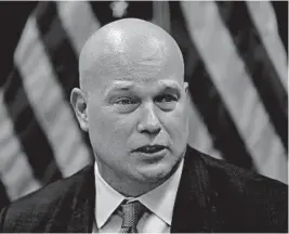  ?? CHARLIE NEIBERGALL/AP ?? President Donald Trump chose Matthew Whitaker as interim attorney general.