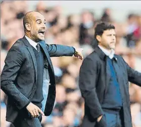  ?? FOTO: TWITTER ?? Guardiola y Pochettino, dando indicacion­es en un partido de Premier