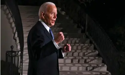  ?? Photograph: Roberto Schmidt/AFP/Getty Images ?? Joe Biden gestures as he departs the White House to deliver the State of the Union address in Washington DC, on 7 March.