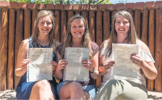  ?? Picture: Yeshiel Panchia ?? FLYING IN DIFFERENT DIRECTIONS. From left, triplets Simoné, Rosemarie and Abigail Oellermann showing their matric results at home in Pretoria yesterday. They’re opting for diverse careers.