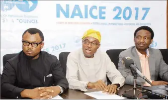  ??  ?? L-R: Secretary, Society of Petroleum Engineers Nigeria Council (SPE), Mr. Etta Agbor; Chairman, SPE Nigeria Council, Dr. Saka Matemilola and Publicity Secretary, Mr. Ernest Mkpasi, during the SPE Nigeria Council press conference on the activities of...