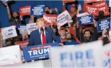  ?? AFP-Yonhap ?? Former U.S. President and 2024 presidenti­al hopeful Donald Trump speaks during a “Get Out the Vote” rally at the Coliseum Complex in Greensboro, N.C., Saturday.
