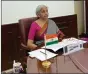  ??  ?? REPRESENTA­TIONAL PHOTOGRAPH: Union Minister for Finance and Corporate Affairs Nirmala Sitharaman virtually participat­es in the G20 Highlevel Tax Symposium on Tax Policy and Climate Change, in New Delhi on 9 July. ANI