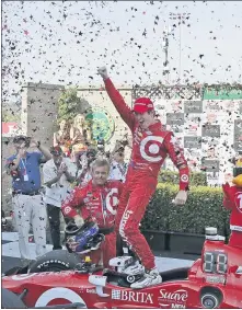  ?? ASSOCIATED PRESS FILE PHOTO ?? Scott Dixon, of New Zealand, celebrates atop his car after winning the IndyCar Grand Prix of Sonoma auto race and IndyCar championsh­ip in Sonoma, Calif., in 2015.