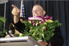  ?? JAMM AQUINO — HONOLULU STAR-ADVERTISER VIA AP ?? Democratic gubernator­ial candidate Josh Green speaks at his campaign headquarte­rs inside the Modern Hotel on Saturday in Honolulu.