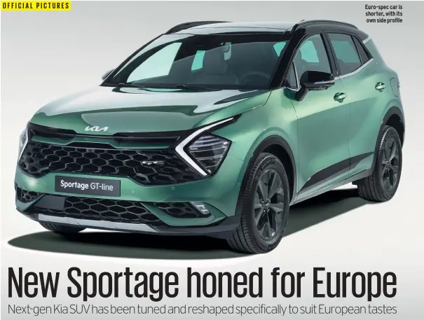  ??  ?? OFFICIAL PICTURES
Euro-spec car is shorter, with its own side profile