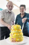  ?? PHOTO: SUPPLIED ?? A special day . . . Marking the Dunedin Beekeepers Club's 40th anniversar­y and cutting into the beethemed cake are club president Brian Ellis and member Jenny Wilson.