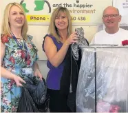  ??  ?? Louise Grant, Vanessa Ratcliffe and Bob Tuffnell at Clayton-le-Moors’ Cash 4 Clothing