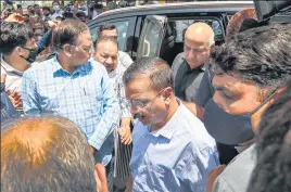  ?? RAJ K RAJ/HT PHOTO ?? Delhi chief minister Arvind Kejriwal, deputy CM Manish Sisodia and Delhi health minister Satyendra Jain visit the Mundka fire site in New Delhi on Saturday.