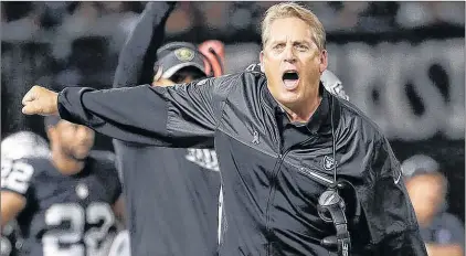  ?? ASSOCIATED PRESS FILE PHOTO/ MARCIO JOSE SANCHEZ ?? In this Nov. 6, 2016, file photo, Oakland Raiders coach Jack Del Rio yells during the team’s NFL football game against the Denver Broncos in Oakland, Calif. The Raiders were considered a Super Bowl contender entering the season, but at 3-5, haven’t...