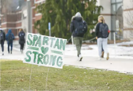  ?? BILL PUGLIANO/GETTY ?? Michigan State University “has seen an uptick in the number of scams involving unlicensed Spartan Strong products” said a school spokespers­on, referring to the official fundraisin­g campaign named after the institutio­n’s mascot.