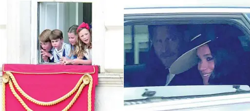  ?? EFE / REUTERS ?? El «momento balcón» es siempre uno de los hitos del Jubileo
El príncipe Harry y Meghan Markle en el coche oficial