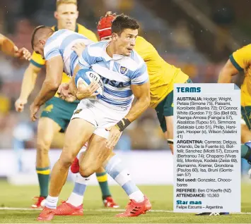  ?? PICTURE: Getty Images ?? Try scorer: Bautista Delguy breaks clear for Argentina