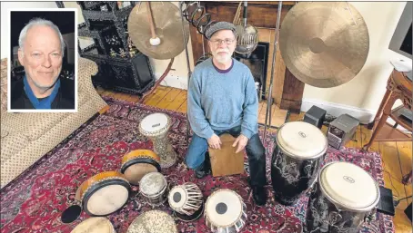  ?? Picture: Deadline News/PA. ?? Musician and teacher Steven Forman, from Los Angeles, at his home in Glasgow with a small selection of his instrument­s. Pink Floyd musician David Gilmour (inset).