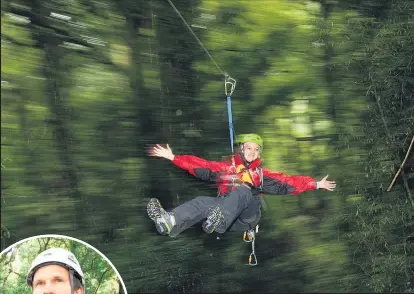  ?? Pictures / Alan Gibson (main), NZME ?? Ziplines and swingbridg­es feature along Canopy Tours’ 1.2km route. Inset, cofounder James Fitzgerald.