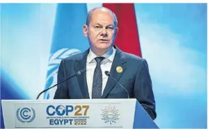 ?? FOTO: DPA ?? Bundeskanz­ler Olaf Scholz (SPD) bei der Weltklimak­onferenz COP27.