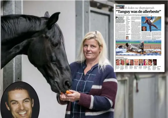  ?? FOTO JOREN DE WEERDT ?? Helen bij haar paard C’est Lui. Dat paard kocht ze samen met Tanguy. Het was het lievelings­paard van haar man. Foto boven: het krantenart­ikel van vijf jaar geleden.
