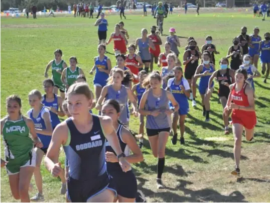  ?? ?? The start of the varsity girls race at the Nick Martin Memorial Invite, Sept. 25, 2021. Photo by Ger Demarest.