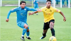  ??  ?? Marlow's Devontae Romeo challenges for the ball. Ref:133076-17