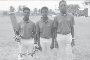  ??  ?? Niron Bissu, Raynaldo Mohamed and Marlon Boele were the trio that sank St Stanislaus College at the Everest Cricket Club ground, Camp Road yesterday.