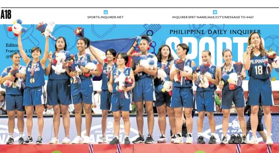  ?? —SHERWIN VARDELEON ?? The Philippine­s celebrates it golden victory, the country’s first in women’s 5x5 basketball in the SEA Games.