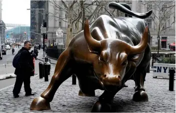  ?? ?? ▲The Charging Bull or Wall Street Bull is pictured in the Manhattan borough of New York City, New York, U.S.