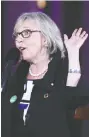  ?? CARLOS OSORIO/REUTERS ?? Green party Leader Elizabeth May spoke about “structural violence”
during Monday’s English-language debate.