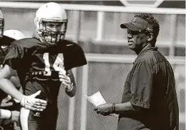  ?? File photo ?? Lydell Wilson, currently quarterbac­ks coach at George Ranch, is one of nine Black head football coaches to have won a Texas state high school championsh­ip.