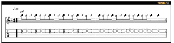  ??  ?? This is the kind of high-register funk riff heard in Chic’s disco stylings, pop from Prince and the harder sound of the Red Hot Chili Peppers. That means the technique is versatile and you can use it in your own music! Notice all the ‘X’s in the tab – these are the muted notes where you have to lift your fretting fingers.