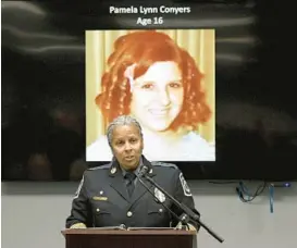  ?? JEFFREY F. BILL/BALTIMORE SUN MEDIA ?? Anne Arundel County Police Chief Amal Awad said that, with the help of investigat­ive genetic genealogy, a suspect in the killing of Pamela Lynn Conyers has been identified as Forrest Clyde Williams.