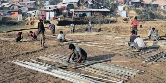  ?? Reuters African News Agency (ANA) ?? ROHINGYA refugees build shelters with bamboo at the Jamtoli camp in Cox’s Bazar, Bangladesh, in January last year. | MOHAMMAD PONIR HOSSAIN