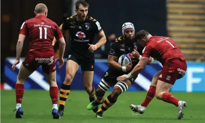  ?? ?? Wasps’ match against Munster was heavily affected by Covid-19 absentees. Photograph: David Rogers/Getty Images