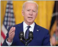  ?? (AP/Andrew Harnik) ?? “We cannot allow a foreign power to interfere in our democratic process with impunity,” President Joe Biden said Thursday at the White House in announcing the actions against Russia.