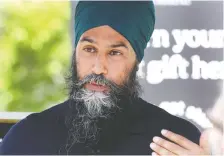  ?? BRENDAN MILLER ?? NDP Leader Jagmeet Singh made a stop at a pancake breakfast in Calgary on Saturday to promote his party's plan for investment­s in health care and jobs for energy sector workers.